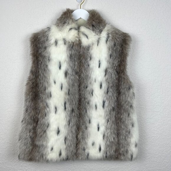 Olympia Vest Womens Medium Faux Fur Sleeveless Reversible Open Front Gray White - Picture 2 of 11